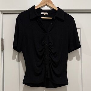 Wayf Black Ribbed Button-Front Top